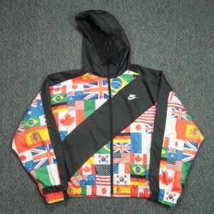 Nike Jacket Women Medium Black Sportswear Woven Olympic Flags Hooded Windbreaker